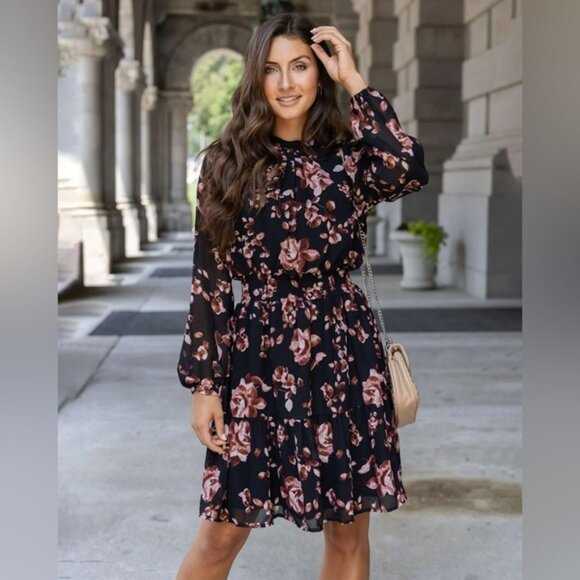 NEW Grace and Lace Floral Autumn Dress Black Size L - Picture 1 of 7